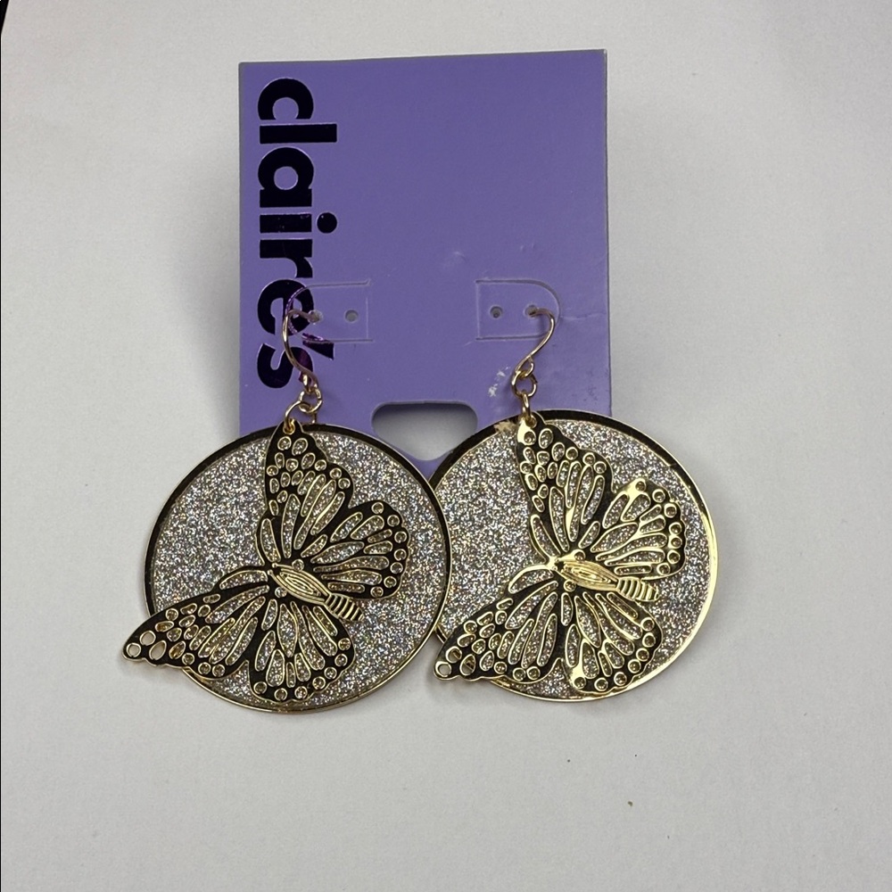 Claire's Gold and Silver Butterfly Disc Earrings